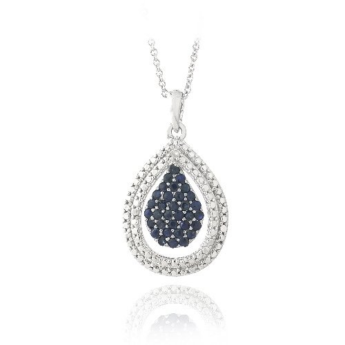 Silver Tone Diamond Accent Sapphire Double Teardrop Necklace PBR12970S