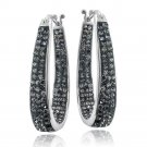 Silver Tone Gray Crystal Inside-Out Oval Hoop Earrings H13773BD