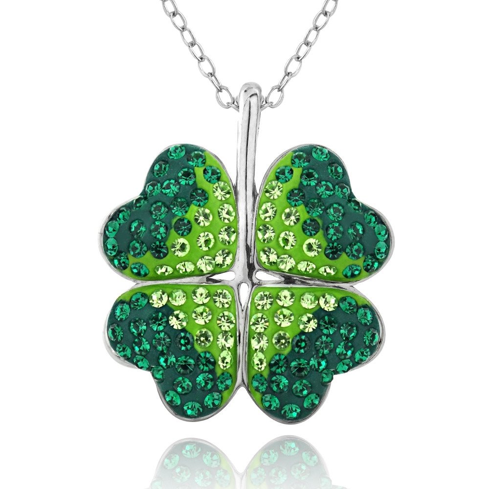 Silver Tone Green Ombre Swarovski Elements Clover Necklace PBR13861M40