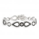 Silver Tone Open Teardrop Circle Black and White Link Bracelet BBR12740