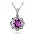 Silver Tone Purple & Clear Swarovski Elements Halo Flower Necklace P13783M