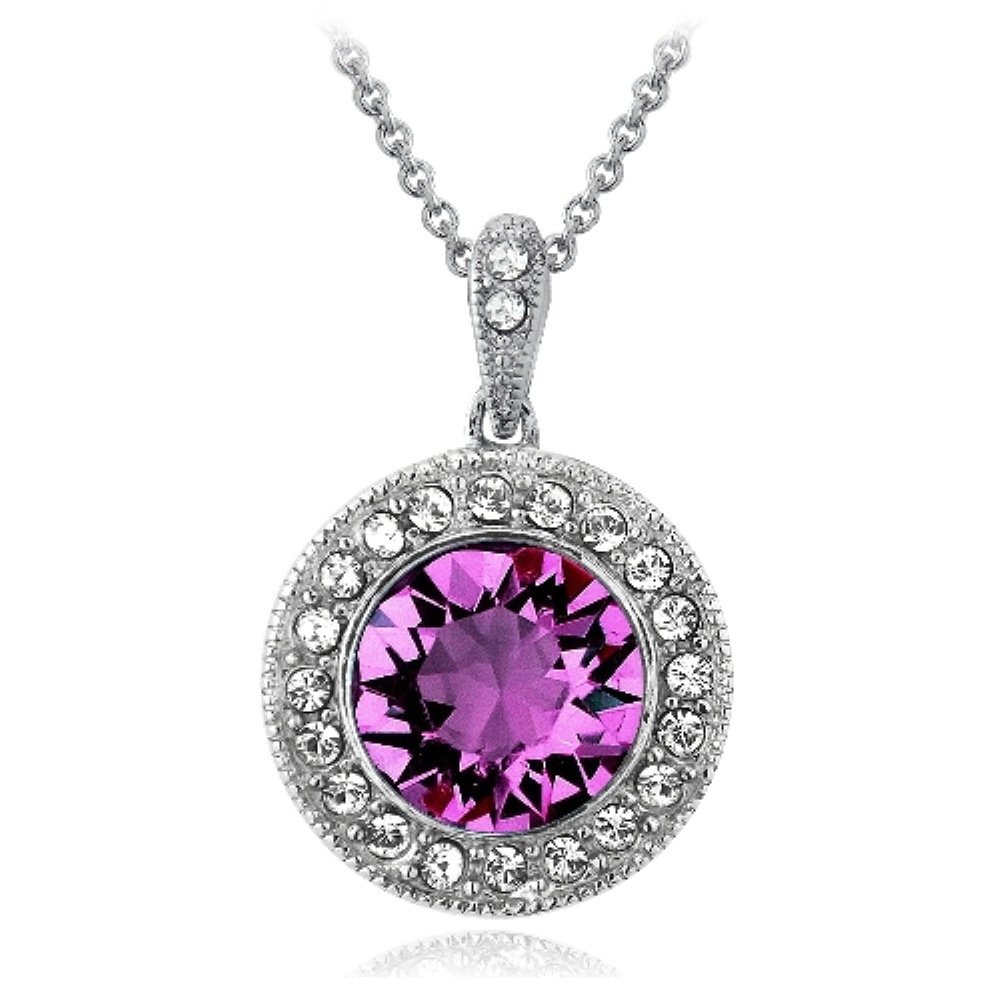 Silver Tone Purple & Clear Swarovski Elements Halo Necklace P13782M