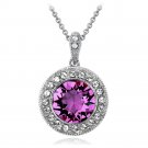 Silver Tone Purple & Clear Swarovski Elements Halo Necklace P13782M