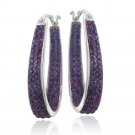 Silver Tone Purple Crystal Inside-Out Oval Hoop Earrings H13773PU