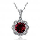 Silver Tone Red & Clear Swarovski Elements Halo Flower Necklace P13783M3