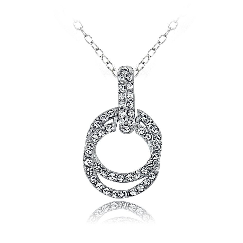 Silver Tone Swarovski Elements Double Circle Necklace PBR13759CR