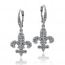 Silver Tone Swarovski Elements Fleur De Lis Leverback Earrings EBR13769CR