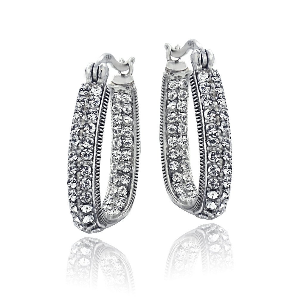 Silver Tone Swarovski Elements Hoop Earrings EBR13755CR