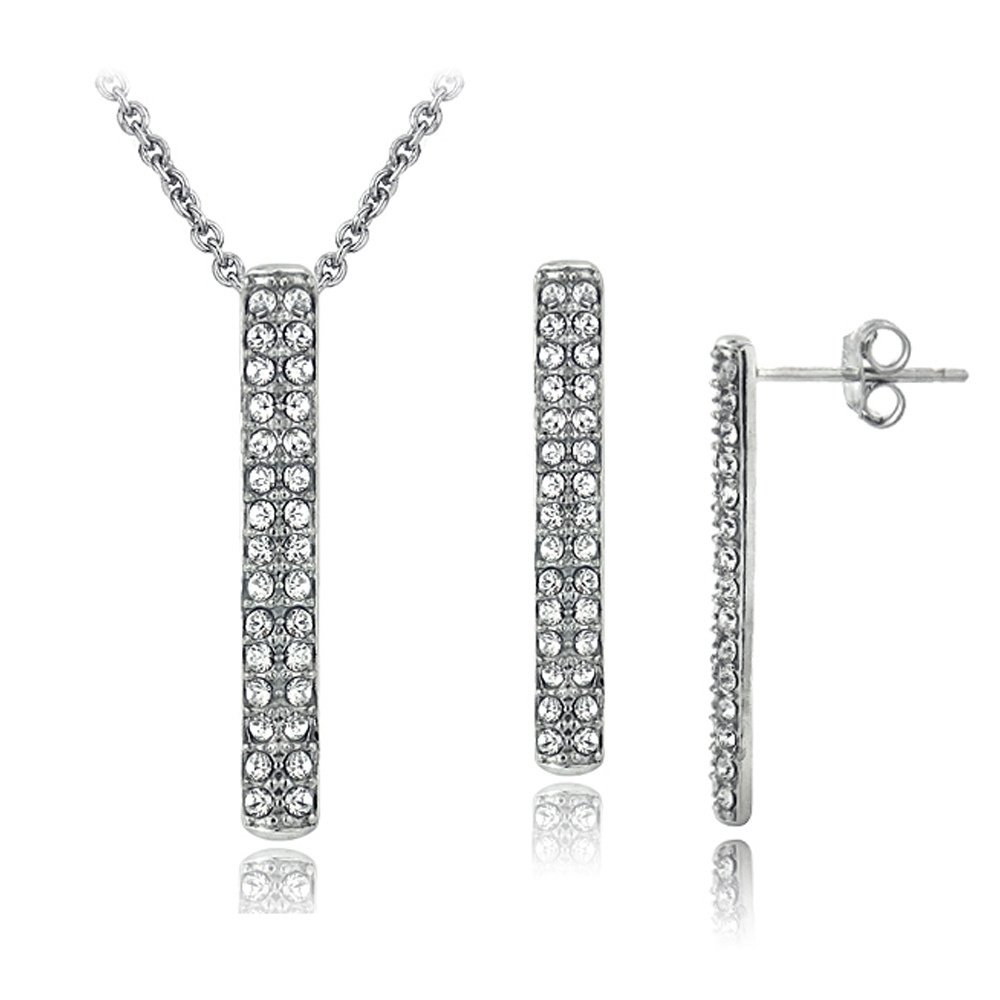 Silver Tone Swarovski Elements Line Drop Earrings & Necklace Set SBR13822