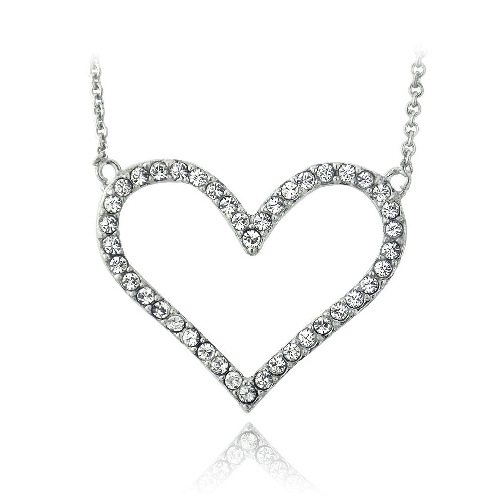 Silver Tone Swarovski Elements Open Heart Necklace PBR13762CR