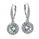 Silver Tone Swarovski Elements Round Halo Leverback Earrings EBR13754CR