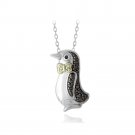 Silver Tone Two Tone Black Diamond Accent Penguin Necklace PTBR13713M4