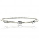 Silver Tone White Topaz Rectangular Corrugated Bangle BABR13682WT