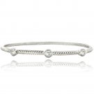 Silver Tone White Topaz Round Corrugated Bangle BABR13683WT