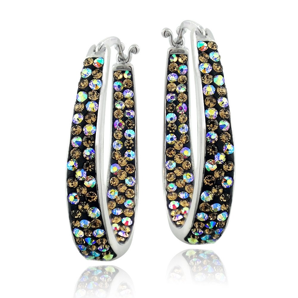 Silver Tone Yellow Crystal Ombre Inside-Out Oval Hoop Earrings H13773M5
