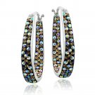 Silver Tone Yellow Crystal Ombre Inside-Out Oval Hoop Earrings H13773M5