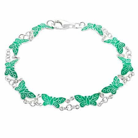 Silver Turquoise Color Enamel Butterfly Link Summer Bracelet B1186TQ