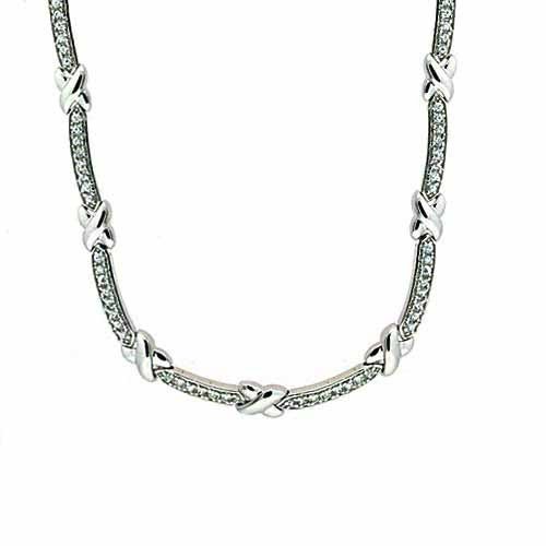 Silver X and Simulated Diamond CZ Necklace N4117