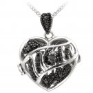 Silver-Tone Black Diamond Accent MOM Heart Locket Necklace PBR12539M4