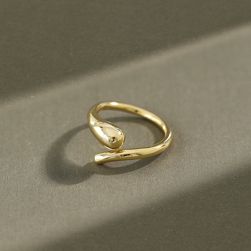Simple A Water Drop 925 Sterling Silver Adjustable Ring Yellow Gold