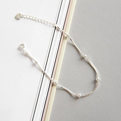 Simple Beads Snake Chain 925 Sterling Silver Bracelet Rhodium