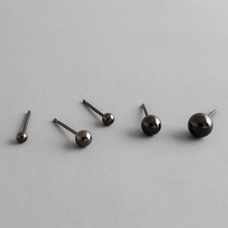 Simple Black Round Bean 925 Sterling Silver Stud Earrings 5mm