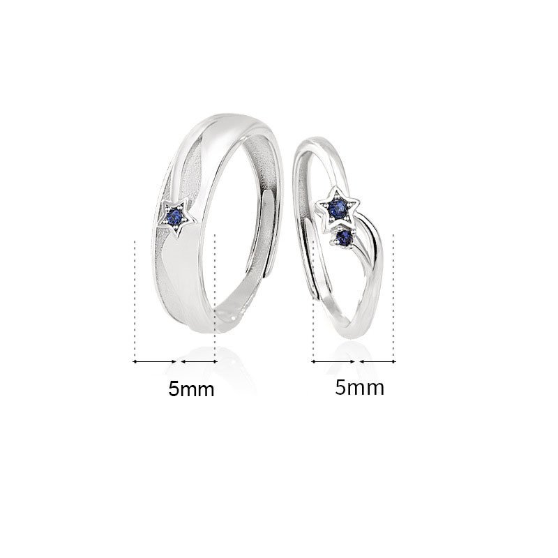 Simple Blue CZ Star 925 Sterling Silver Adjustable Promise Ring Women Ring