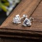Simple CZ Heart 925 Sterling Silver Stud Earrings Red CZ