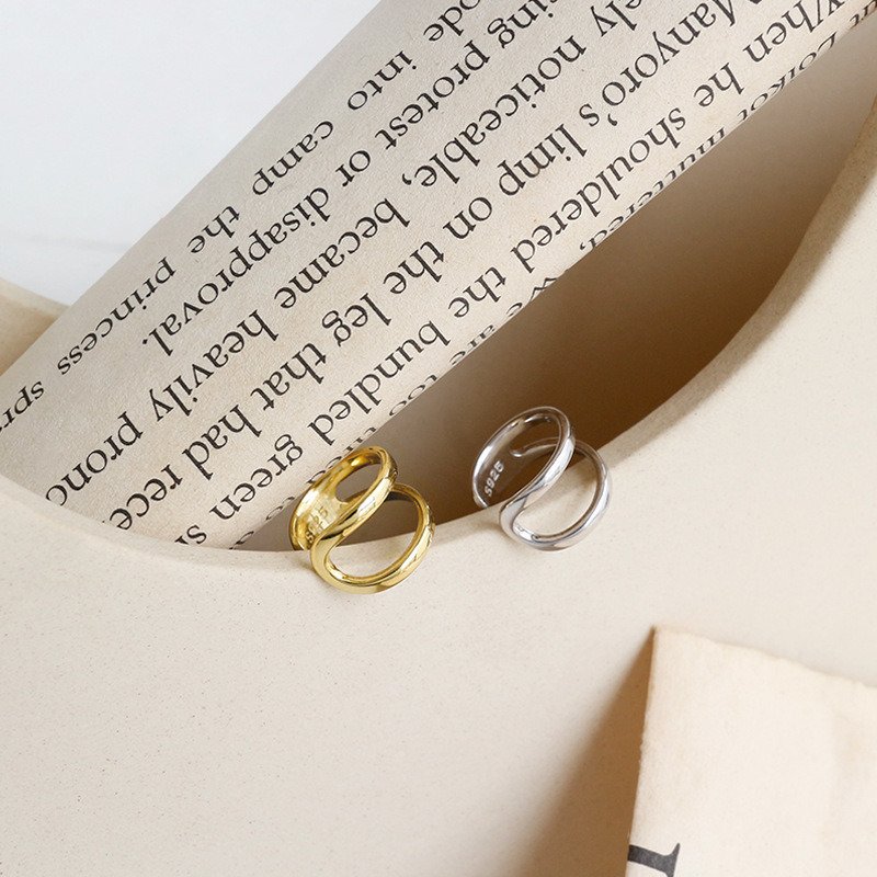 Simple Double Layers Lines 925 Sterling Silver Non-Pierced Earring(Single) Yellow Gold (Single)