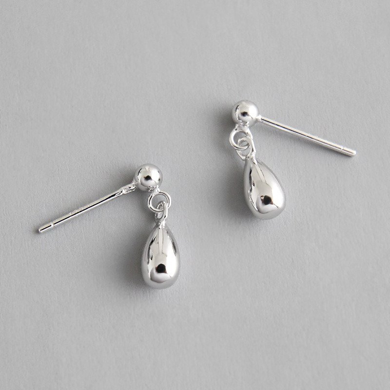 Simple Drop Water Girl 925 Sterling Silver Stud Earrings Rhodium