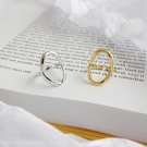 Simple Irregular Geometry Hollow Circles 925 Sterling Silver Adjustable Ring Yellow Gold