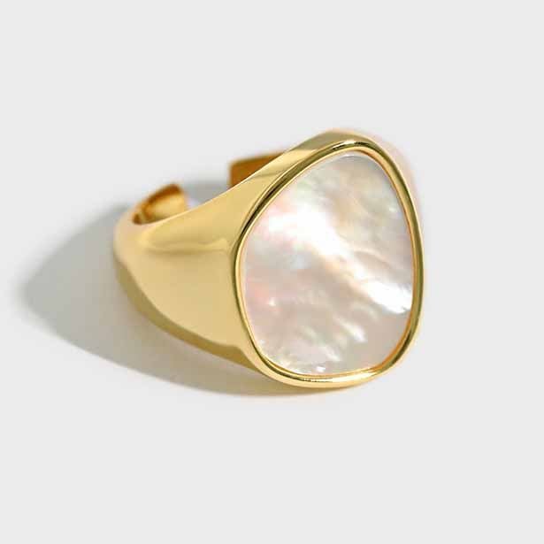 Simple Irregular Round Shell 925 Sterling Silver Adjustable Ring Silver