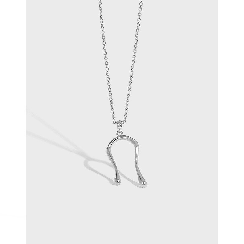 Simple Letter U Shape 925 Sterling Silver Necklace Rhodium