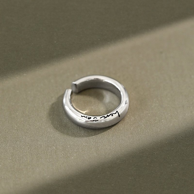 Simple Letters Here i am 925 Sterling Silver Adjustable Ring Rhodium