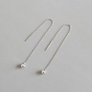 Simple Mini Beads 925 Sterling Silver Thread Dangling Earrings Rhodium