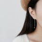 Simple Mini Beads 925 Sterling Silver Thread Dangling Earrings Rhodium