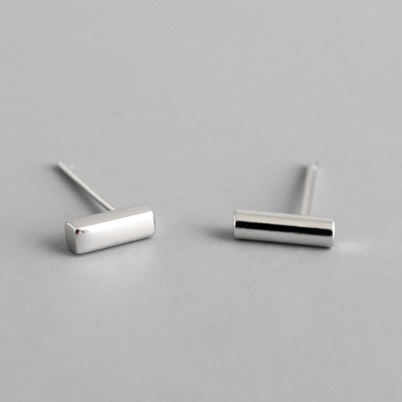 Simple Mini Stick Column 925 Sterling Silver Stud Earrings Mini Round Column 304