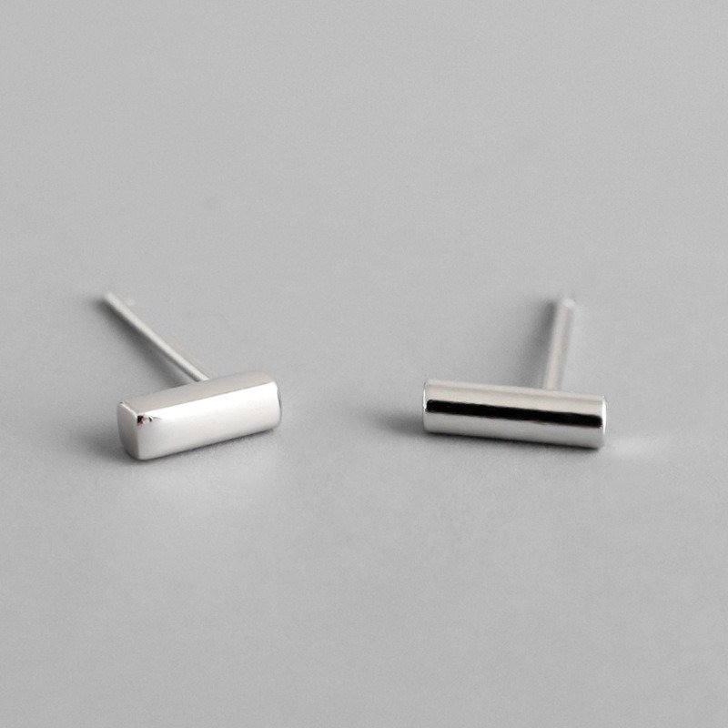 Simple Mini Stick Column 925 Sterling Silver Stud Earrings Mini Square Column 305