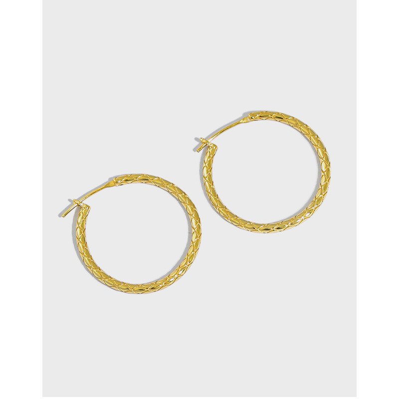 Simple Rhombic Patter 925 Sterling Silver Hoop Earrings Rhodium