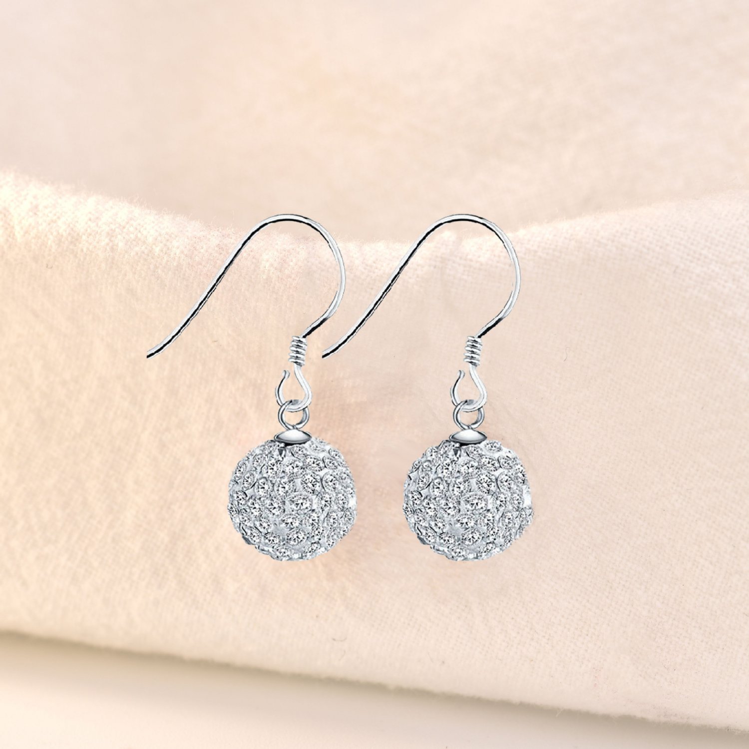 Simple Round CZ Ball 925 Sterling Silver Dangling Earrings 12mm & Green CZ