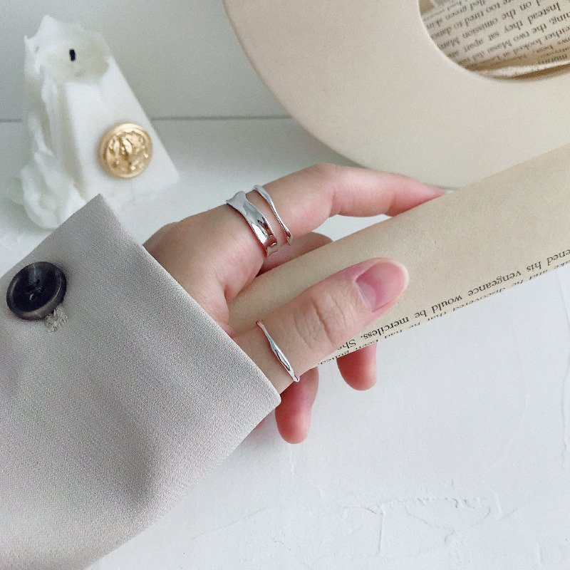 Simple Tiny Irregular Wave 925 Sterling Silver Adjustable Ring Yellow Gold