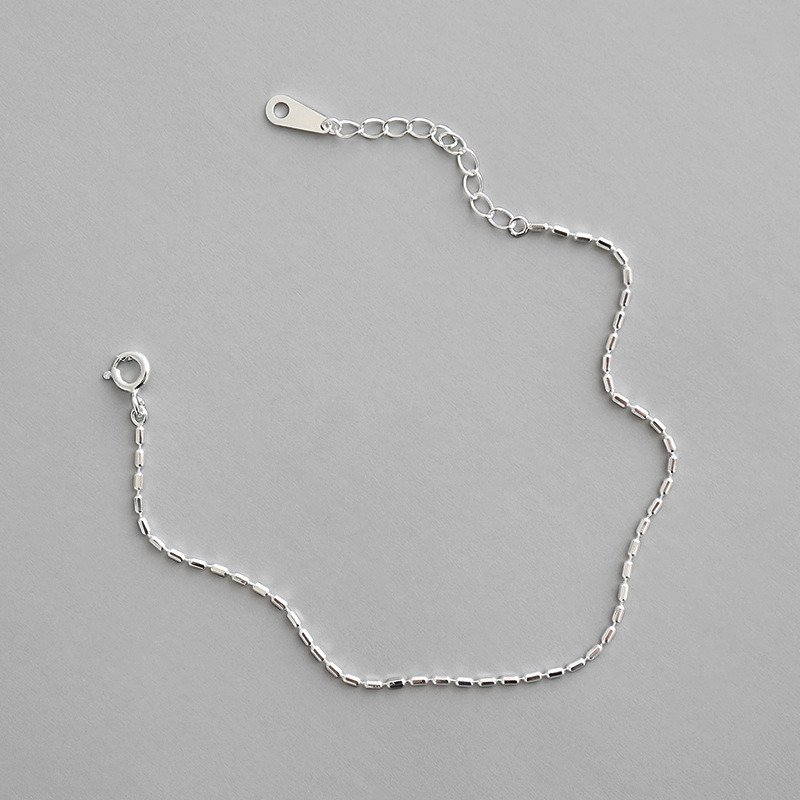 Simple Tube Beads 925 Sterling Silver Bracelet Rhodium