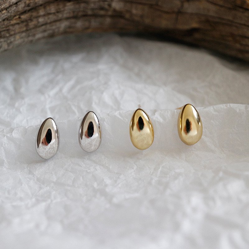 Simple Water Drop Geometry 925 Sterling Silver Stud Earrings Rhodium