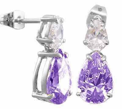 Simulated Amethyst Cubic Zirconia and Simulated Diamond CZ Post earrings 2193