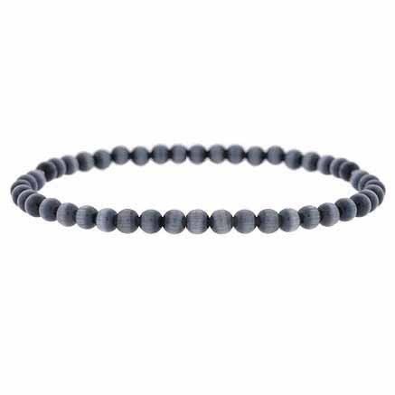 Simulated Black Cat's Eye Stone 4mm Bead Beaded Stretch Bracelet B9076BK