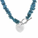 Simulated Blue Turquoise Chip Heart Toggle Necklace N4207TQ