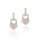 Simulated Diamond CZ and Pink CZ Heart Padlock Charm Earrings E4389LPZ