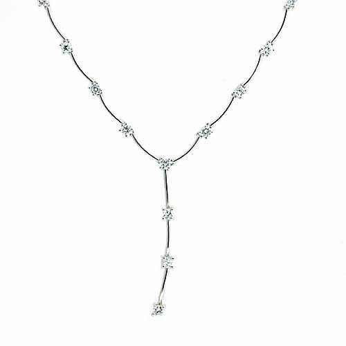 Simulated Diamond CZ Drop Silver Necklace with Bar Chain N4496