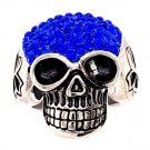 Skull With Tiny Blue Accent CZ Stones Stainless Steel Ring - SCR3104