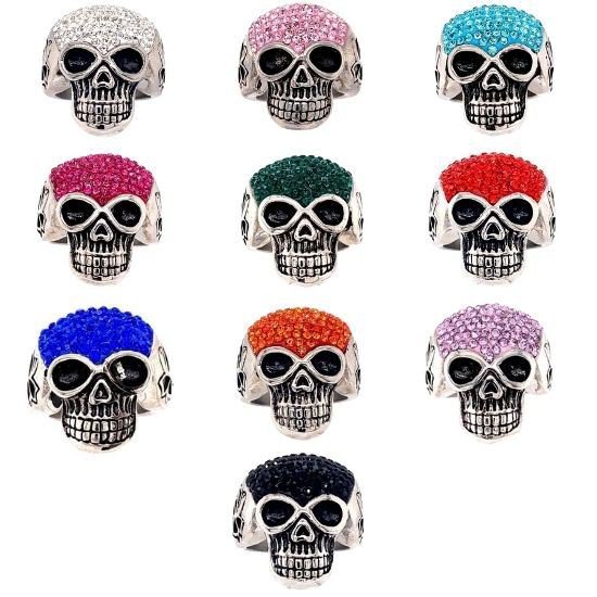 Skull With Tiny Clear Accent CZ Stones Stainless Steel Ring - SCR3099